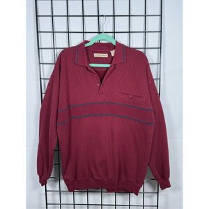 Vtg Ribbed LS Polo‎ Style Sweater Mens L Burgundy Eclectic Grandpa 80s Preppy
